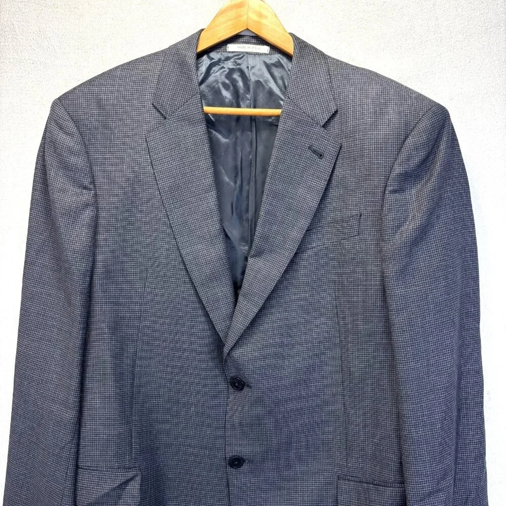 Armani Collezioni Wool Blazer Mens 44R Gray Blue‎ Check Sport Coat Made In Italy